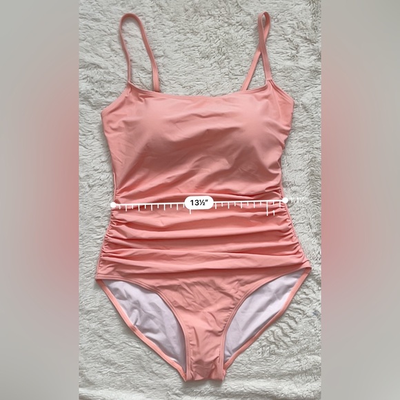 NWT EoMENIE Women's One Piece Swimsuit Tummy Control Ruched Size Large Salmon - Picture 3 of 10